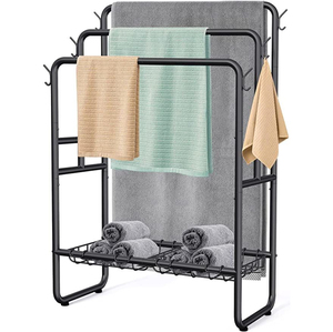 Porte-serviettes sur pied à 2 niveaux en métal poli, support de rangement pour serviettes de salle de bain, pour la maison et l'hôtel - Product Image 5