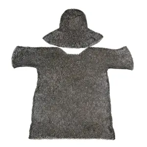 Kemeja Panjang Chianmial Rivet dengan Hood Chainmail Besi Abad Pertengahan Baju Besi Tempur Uniseks dengan Harga Murah untuk Dijual