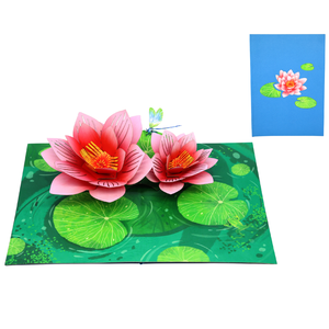 Vente en gros de cartes 3D pop-up avec motif de lys et libellule, avec enveloppe, cartes de vœux florales 3D élégantes faites à la main pour toutes les occasions - Product Image 1