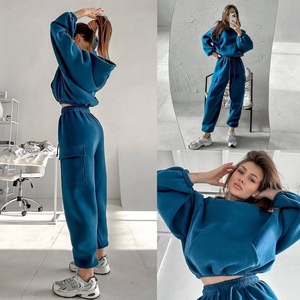 Custom Heavyweight Cotton Unisex Drop Shoulder Sweat Suit 2 Piece <b>Blazer</b> Joggers <b>Set</b> Winter Fleece Tracksuit Casual Streetwear - Product Image 5