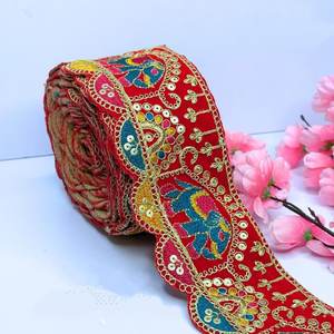 Ruban en dentelle brodée de sequins festonnés multicolores, ruban en maille florale de luxe, accessoires pour robe de mariée - Product Image 3