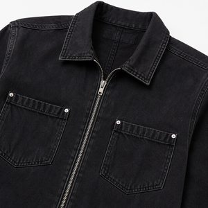 Veste de travail en jean noir sur mesure pour hommes, veste en jean zippée en coton, fabricant OEM ODM, marque privée - Product Image 6