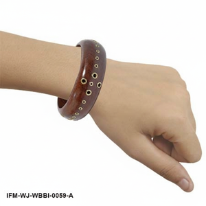 Brazalete de Madera Hecho a Mano con Incrustaciones de Latón Pulido, Estilo Boho Chic, Brazalete Redondo de Madera - Product Image 6