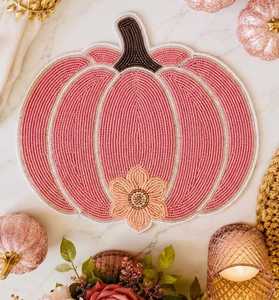 Mantel Individual Floral de Calabaza Rosa Tejido a Mano, Ecológico, de Poliéster/Algodón, Elegante Decoración de Mesa para Otoño - Product Image 3