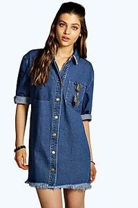 Vestido Camisero de Mezclilla para Mujer, Manga Corta, Cuello con Botones, Bolsillos, Algodón Lavado, Estilo Casual para Uso Diario, Primavera/Verano - Product Image 1