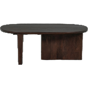 Modern Wood Coffee <b>Table</b> Solid Mango Wood Handmade Living Room Furniture Dark <b>Brown</b> Finish Oval Shape - Product Image 1