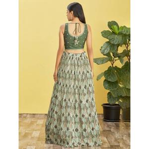 Attractive <b>Green</b> Embroidered Work Chinon Reception Lehenga Choli - Product Image 3
