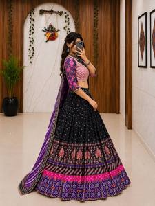 Malai Faux Georgette Magnifique travail de miroir véritable, dentelle dorée Gota Zari, longueur au sol, séchage rapide, sans plis, protection solaire - Product Image 6