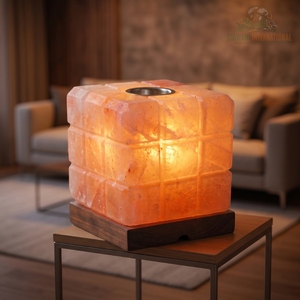 Lampe de table en sel de l'Himalaya rose naturel en forme de cube Rubik, brûleur d'huile, pour la décoration intérieure - Product Image 6