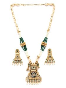 Conjunto de Collar Largo y Pendientes de Aleación de Cobre Chapado en Oro Indio con Diseño de Flor de Circonio, Joyería Tradicional para Bodas de Mujer - Product Image 6