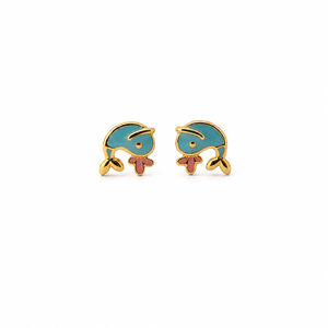 Namivaa Ensemble de boucles d'oreilles pendantes en or jaune 18 carats avec motif d'oiseau mignon pour femme, émail bleu, finition polie, inspiré de la nature, cadeau de fête, bijoux - Product Image 4
