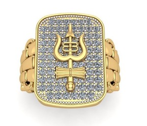 Luxury Designer 925 Sterling <b>Silver</b> Gold Plated Trident <b>Ring</b> CZ Studded <b>Men</b> Women Statement <b>Ring</b> - Product Image 3