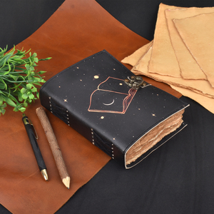 Celestial Open Book Leather Journal <b>A5</b> Handmade Lock <b>Diary</b> For Night Writing Notebook Vintage Style Cosmic Theme Gift Journal - Product Image 5