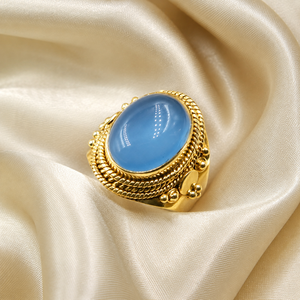 Natural Blue Chalcedony 925 Sterling Silver Gemstone <b>Ring</b> Handmade Artisan Boho Style Women's Gift Rose Gold Plated - Product Image 1