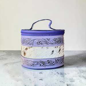 Lilac Cowhide Fur Leather Jewelry Case with Zipper Closure Durable Storage Box for Travel and Home Use - Product Image 4