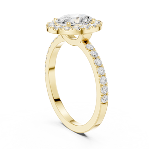 Bague de fiançailles de luxe en or 18 carats (or rose, or blanc) avec halo de diamants taille ovale et micro-pavé pour femme - Product Image 4