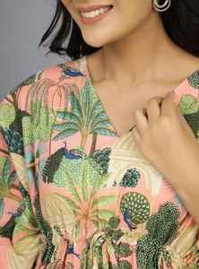 Caftán maxi de algodón con estampado de pavo real, hecho a mano en India, ligero, ideal para la playa, estilo bohemio, para mujer. - Product Image 5