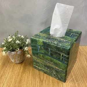 Caja/Soporte para pañuelos de madera cuadrada con diseño del Puente de Monet de Blossom Craft India - Product Image 6
