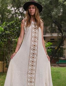 Vestido Maxi Étnico de Algodón para Mujer, Corte en A, Sin Mangas, Estilo Bohemio para Fiesta, con Panel Frontal de Inspiración Tribal, Ropa de Verano para Viajes - Product Image 3