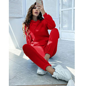 ชุดเสื้อฮู้ดและกางเกงผ้าฝ้ายอุ่นสำหรับผู้หญิง ประดับด้วยหินวิบวับ ดีไซน์ลูกไม้ พร้อมโลโก้แบรนด์ตามสั่ง - Product Image 5