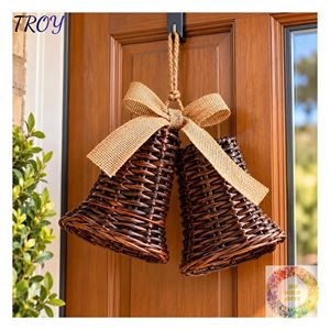 Adorno de Campana de Ratán Tejido Blanco, Decoración Rústica Colgante para Decoración del Hogar en Días Festivos, Fiestas de Temporada y Tiendas de Regalos - Product Image 5