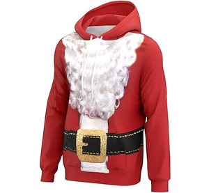 Men's <b>Red</b> Hooded Santa Claus Printed Hoodie Men <b>Red</b> White Fur <b>Belt</b> Design Casual Winter Sweatshirt Regular Fit Knitted Polyester - Product Image 3