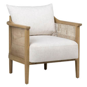 Mindi Wood Accent Chair with Rattan Accents Polyester Blend Upholstered <b>for</b> <b>Living</b> <b>Room</b> - Product Image 1