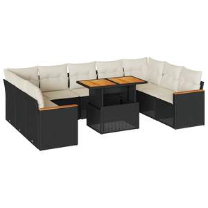 Grand ensemble de canapés de jardin avec accoudoirs réglables en rotin PE noir, mobilier d'extérieur confortable - Product Image 2