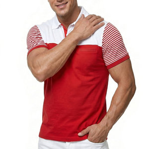 Polo décontracté pour hommes en gros, personnalisé, à blocs de couleur, manches rayées, en coton tricoté, avec poche poitrine, coupe ajustée, pour l'été - Product Image 6