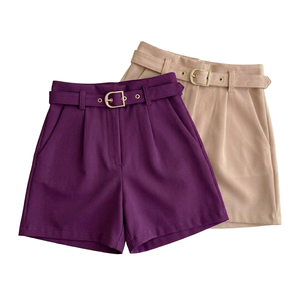 Shorts plissés décontractés pour femme, taille mi-haute, élégants, respirants, en satin, avec ceinture, style rétro américain, pour l'été - Product Image 2