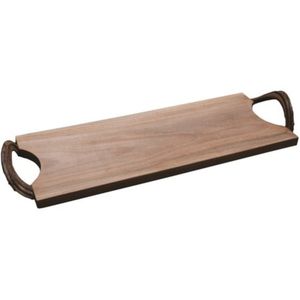 Handmade Walnut Wood Serving Tray with Antique Brass Metal Handles - Long <b>Decorative</b> Charcuterie Platter for Home and <b>Kitchen</b> - Product Image 1