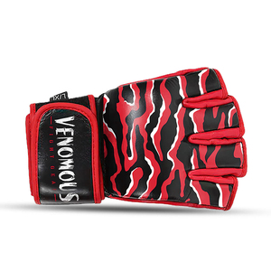 Guantes de MMA Venomous Personalizados de Cuero, Medios Dedos, Estampado de Tigre Rojo y Negro, Cierre de Velcro en la Muñeca, para Adultos, Artes Marciales - Product Image 5