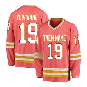 Camiseta de Hockey sobre Hielo Rojo Coral Transpirable para Hombre, 100% Poliéster, Tejido de Malla de Secado Rápido, Mangas Largas, Cuello en V, OEM S, Personalizable para Equipos - Product Image 1
