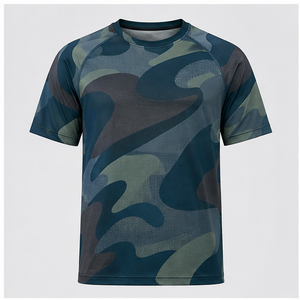 Camiseta de Manga Corta para Hombre con Estampado de Camuflaje Azul Petrol Personalizado, Cuello Redondo, MTS-CAMO-0031 - Product Image 1