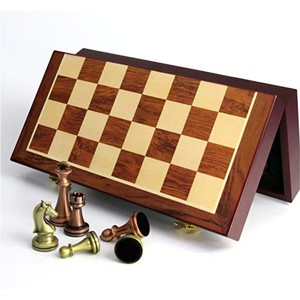 Jeu d'échecs de luxe en bois, pièces d'échecs magnétiques en métal antique, plateau pliable portable, jeu de société de haute qualité, coffret cadeau premium - Product Image 5