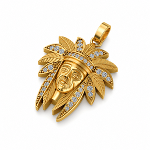 Pendentif de luxe en diamant pavé tête de chef indien, collier pendentif coiffe de chef en or scintillant, personnalisé style Hip Hop - Product Image 3