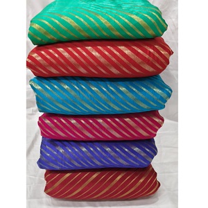 Tissu brocart à rayures royales |   Tissu jacquard rayé métallique |   Brocart 100% polyester de 44 pouces pour vêtements de mariée et de soirée - Product Image 2