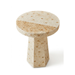 Mesa de Centro Redonda de Mosaico de Conchas Capiz con Diseño Único de Patrón de Vieiras, Muebles de Lujo para Sala de Estar, Fabricante - Product Image 1
