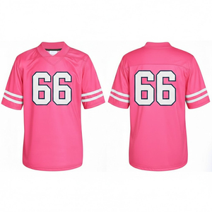 Ventes en gros de maillots de football américain pour adultes, rose et blanc, personnalisables, manches courtes, 100% polyester, unisexe - Product Image 1
