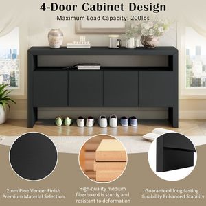 U_Style Credenza Moderna Minimalista a 4 Ante in Legno Massello Impiallacciato da 60 Pollici, Grande Capacità con Ripiano Aperto e Venature Naturali del Legno - Product Image 5
