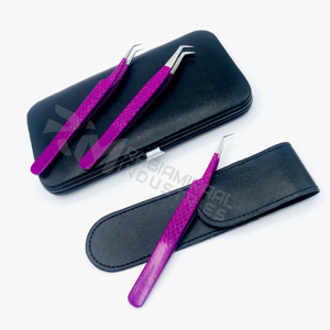 Pinces à cils RMI avec pointe argentée, embouts en fibre de couleur violette, pinces à cils avec logo personnalisé pour extensions de cils - Product Image 4