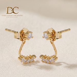 Pendientes Colgantes Curvos Minimalistas de Oro Amarillo Sólido de 14 Quilates con Diamantes Cultivados en Laboratorio, Certificados por IGI, Joyería Fina para Mujer - Product Image 2