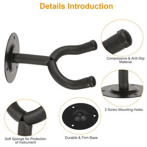 Supporto da Parete Imbottito in Acciaio per Chitarra con Staffa e Gancio per Strumenti Musicali - Product Image 2