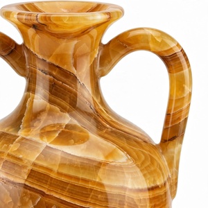 Jarrón de Ónix Ámbar Natural con Diseño de Anfora, Hecho a Mano, con Doble Asa, Estilo Griego Clásico, Jarrón de Piedra, Venta al por Mayor, Jarrón con Logotipo Personalizado, Tallado en Mármol - Product Image 4
