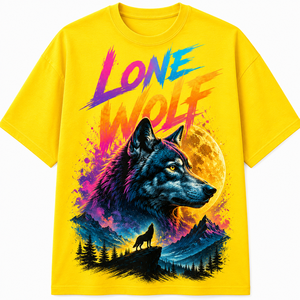 เสื้อยืดแขนยาวสีดำพิมพ์ลาย Lone Wolf สำหรับผู้ชาย คอกลม ทรงปกติ สวมใส่สบาย ผ้าฝ้ายเจอร์ซีย์ 100% ระบายอากาศได้ดี - Product Image 1