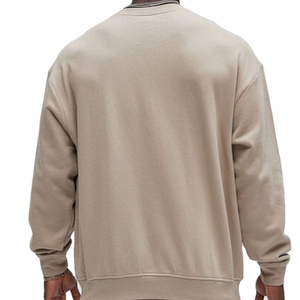 Private Label Men's Beige Cotton Fleece <b>Sweatshirt</b> with Asymmetrical Pockets Casual Relaxed Fit Streetwear Hoodies <b>Sweatshirt</b> - Product Image 3