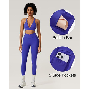 Ensemble de yoga réfléchissant pour femme : soutien-gorge de sport et leggings taille haute pour la course nocturne, haute visibilité, en nylon et élasthanne, vêtements de sport actifs - Product Image 2