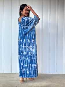 Caftán de algodón tie-dye azul, vestido playero de jersey para mujer, caftán de verano para crucero y vacaciones. - Product Image 2