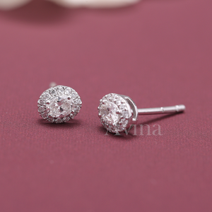 IGI Certified Lab Grown Diamond Oval Halo Stud Earrings 14K White / Yellow & Rose Gold Oval Cut Diamond Cluster Earrings - Product Image 6