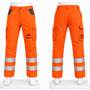 ORVO Sports Unisex High Visibility Breathable CE Certified <b>Work</b> <b>Cargo</b> Pants Orange Reflective Safety Tool Pockets Abrasion - Product Image 1